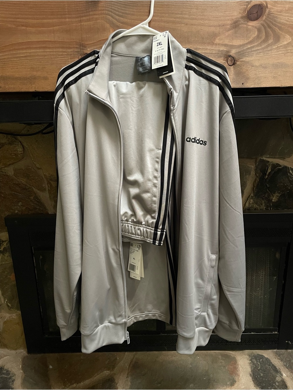 adidas Light Gray and Black Men’s Track Windbreaker Jacket